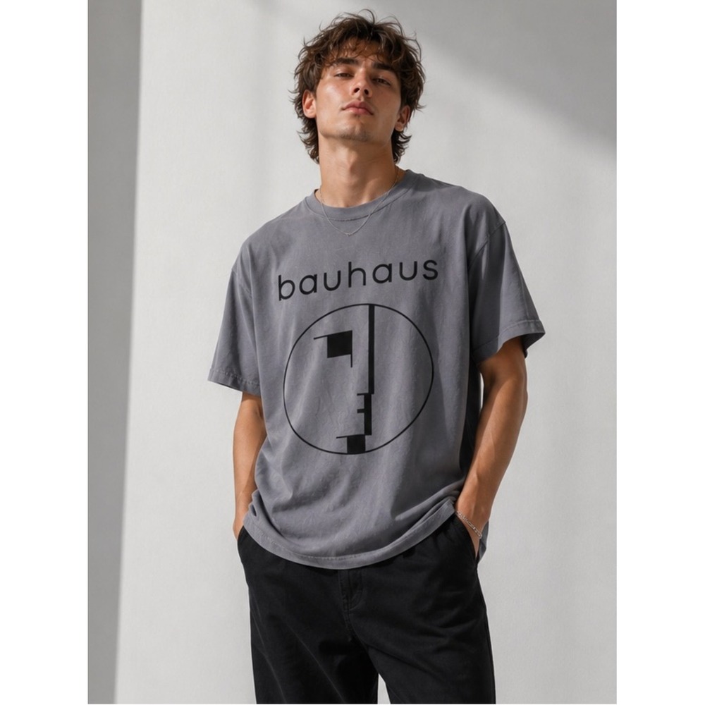 American Apparel T-Shirt Cotton Bauhaus Graphic Large Grey Art Tee